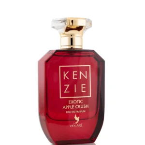 Dieprode parfumflacon van Kenzie Exotic Apple Crush VOLARÉ met gouden dop.