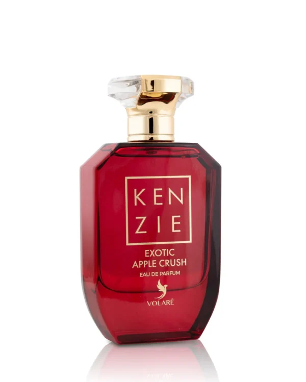 Dieprode parfumflacon van Kenzie Exotic Apple Crush VOLARÉ met gouden dop.