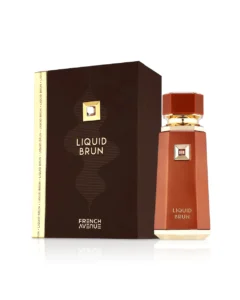 Liquid brun parfum fles met warme kruidige gourmand geur
