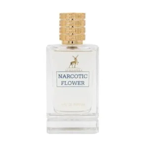 Transparante glazen parfumfles Alhambra Narcotic Flower met goudkleurige dop.